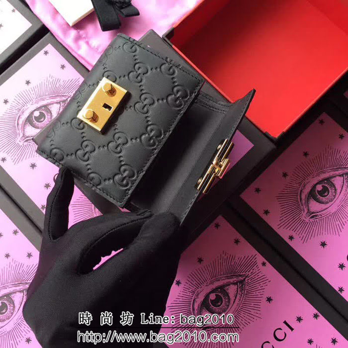 GUCCI古馳 歐洲正品原單 padlock系列 最新款短皮夾 453155 黑色壓花全皮 WTG1194
